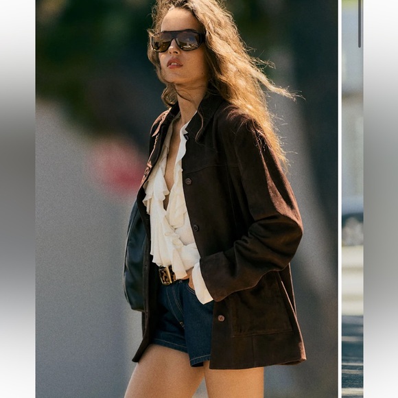 Reformation Jackets & Blazers - NWT Reformation Veda Lincoln Chocolate Brown Suede Shirt Jacket